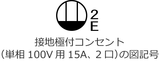 �ڒn�ɕt�R���Z���g�i�P��100V�p�A��i�d��15A�A2���j�̐}�L��