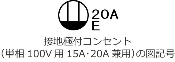 �ڒn�ɕt�R���Z���g�i�P��100V�p�A15A�20A���p�j�̐}�L��