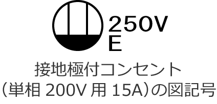 �ڒn�ɕt�R���Z���g�i�P��200V�p�A��i�d��15A�j�̐}�L��