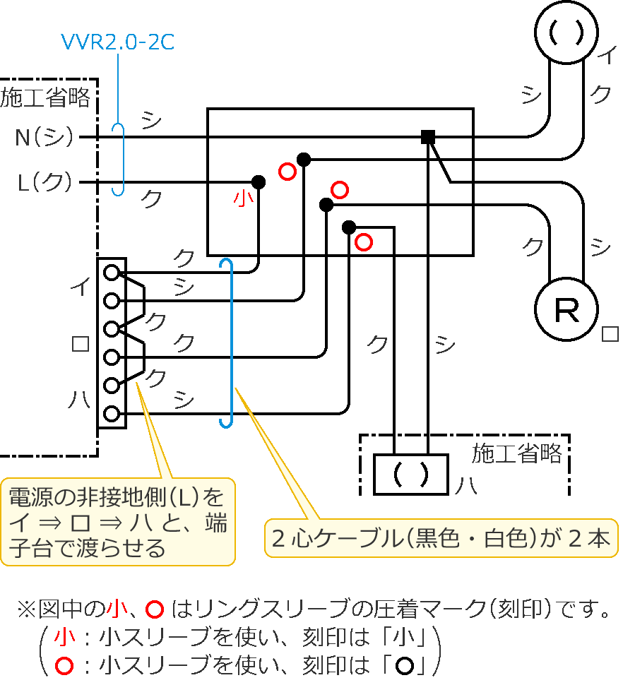 �����R�������[�ƃA�E�g���b�g�{�b�N�X�Ԃ̃P�[�u���{����2�{�̏ꍇ�̕����}