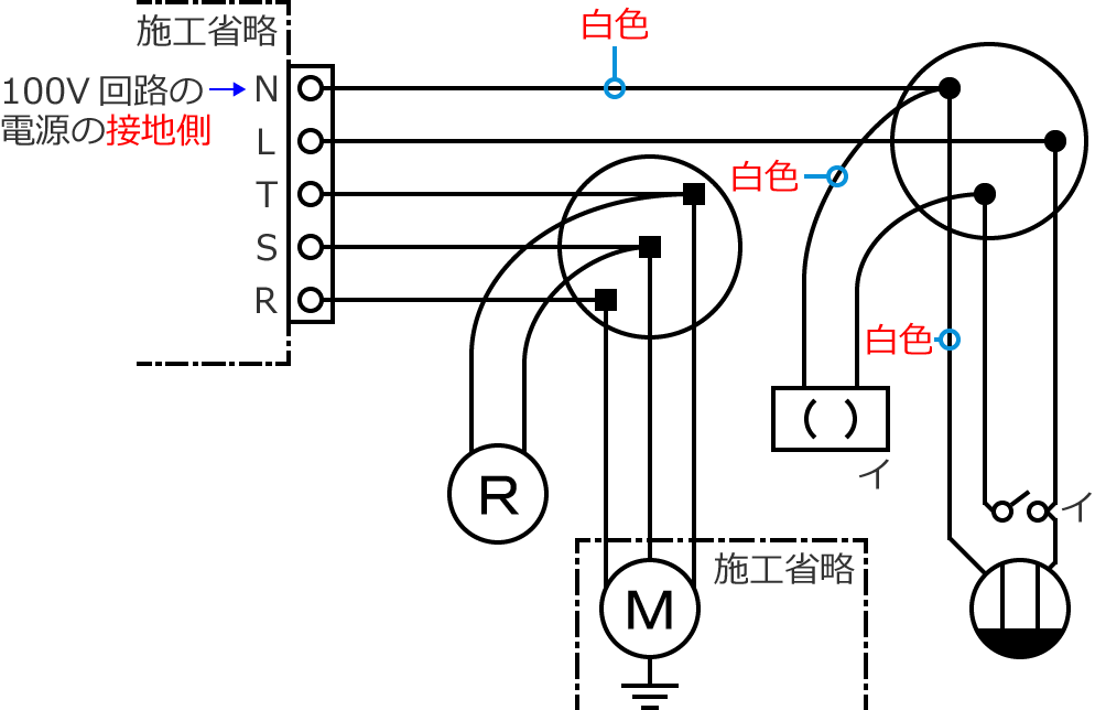 100V��H�̐ڒn���d���̓d���̐F�͔��F