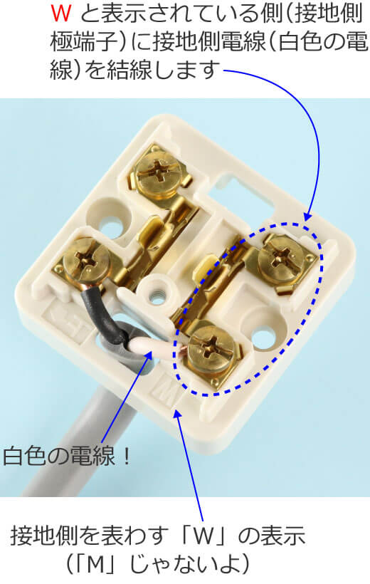 �I�o�`�R���Z���g�̐ڒn���ɒ[�q�i�uW�v�̕\���j