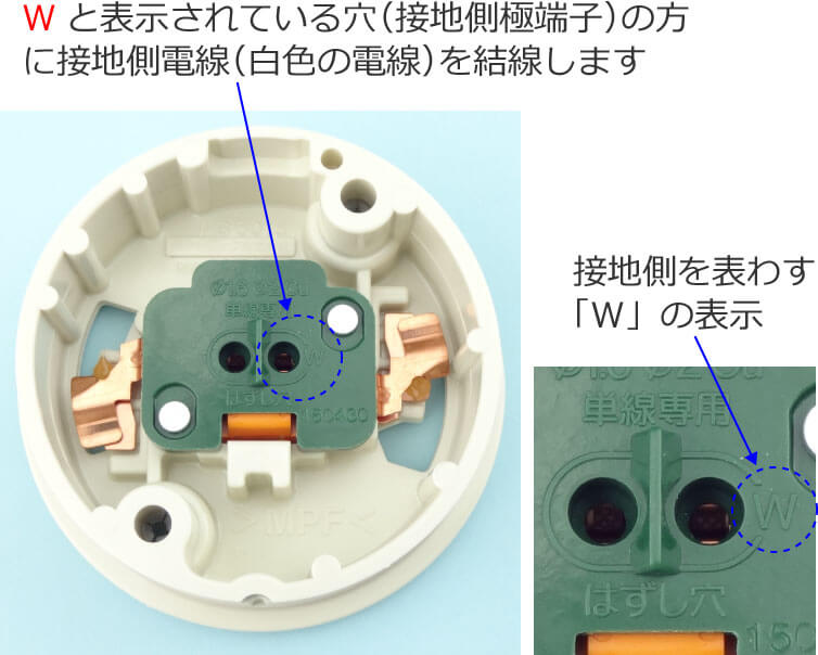 ���|�V�[�����O�i�ی`�j�̐ڒn���ɒ[�q�i�uW�v�̕\���j