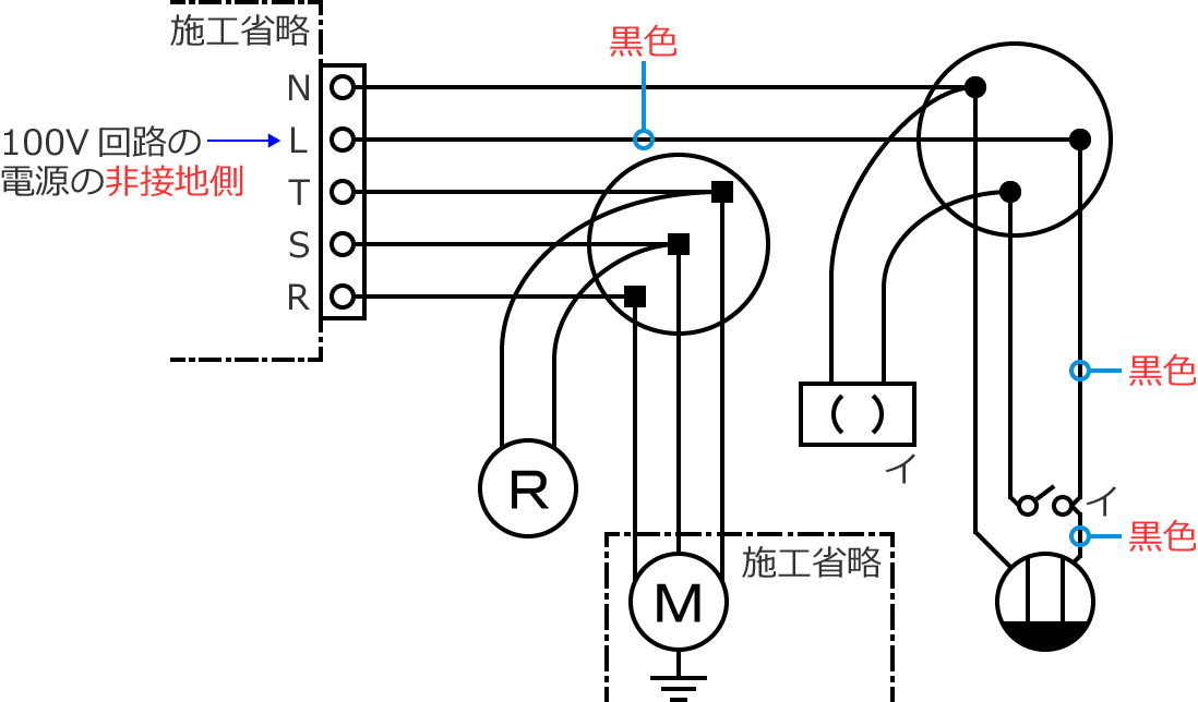 100V��H�̔�ڒn���d���̓d���̐F�͍��F