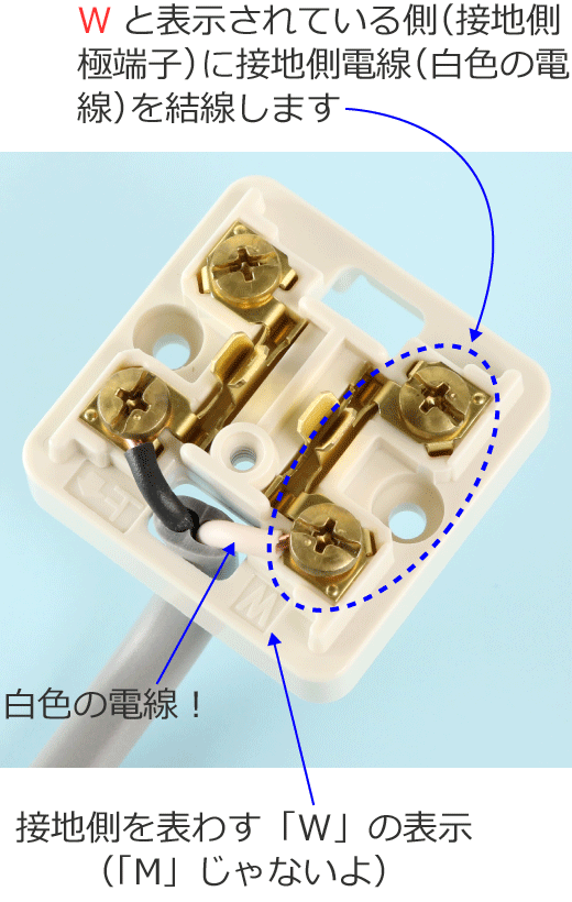 �I�o�`�R���Z���g�̐ڒn���ɒ[�q�i�uW�v�̕\���j