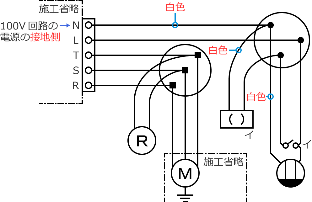 100V��H�̐ڒn���d���̓d���̐F�͔��F