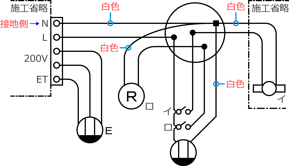 100V��H�̐ڒn���d���̓d���̐F�͔��F