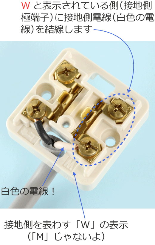 �I�o�`�R���Z���g�̐ڒn���ɒ[�q�i�uW�v�̕\���j