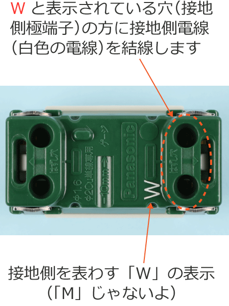 �R���Z���g�̐ڒn���ɒ[�q�i�uW�v�̕\���j