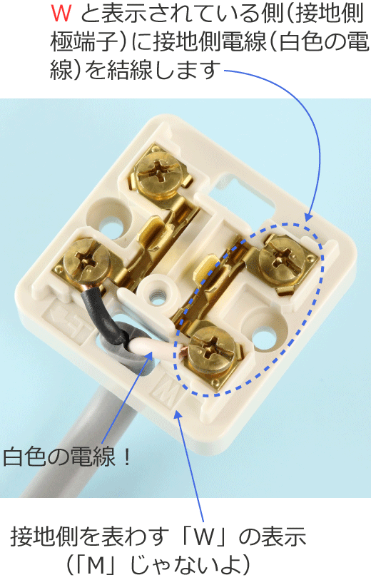 �I�o�`�R���Z���g�̐ڒn���ɒ[�q�i�uW�v�̕\���j