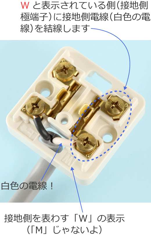 �I�o�`�R���Z���g�̐ڒn���ɒ[�q�i�uW�v�̕\���j