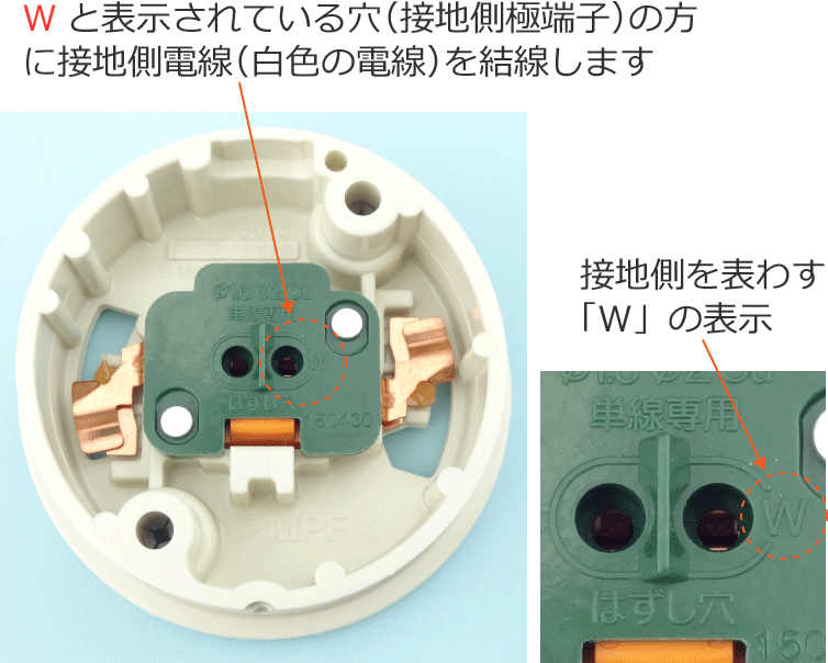 ���|�V�[�����O�i�ی`�j�̐ڒn���ɒ[�q�i�uW�v�̕\���j