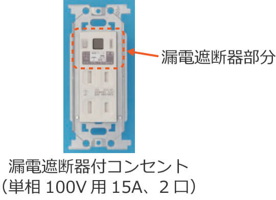 漏電遮断器付コンセント（単相100V用、定格電流15A、2口）
