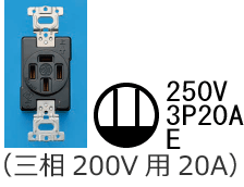 �O��200V�p�ڒn�ɕt�R���Z���g�i�O��200V�p20A�j