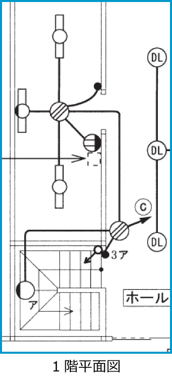 平成22年度第二種電気工事士筆記試験の配線図（1階平面図の抜粋（問38））