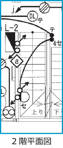 平成28年度第二種電気工事士上期筆記試験の配線図（2階平面図の抜粋（問38））
