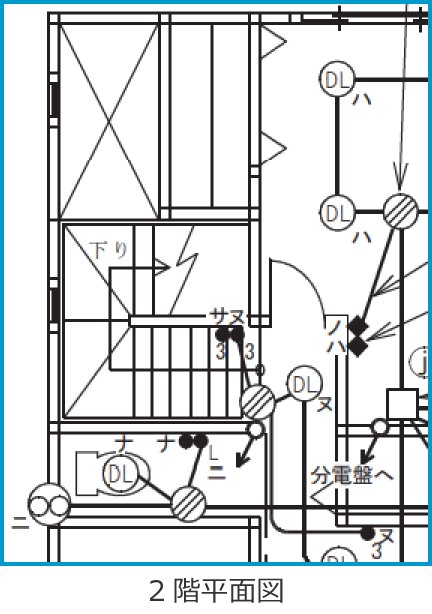 令和7年度第二種電気工事士下期学科試験の配線図(2階平面図の抜粋(問45・46・47))