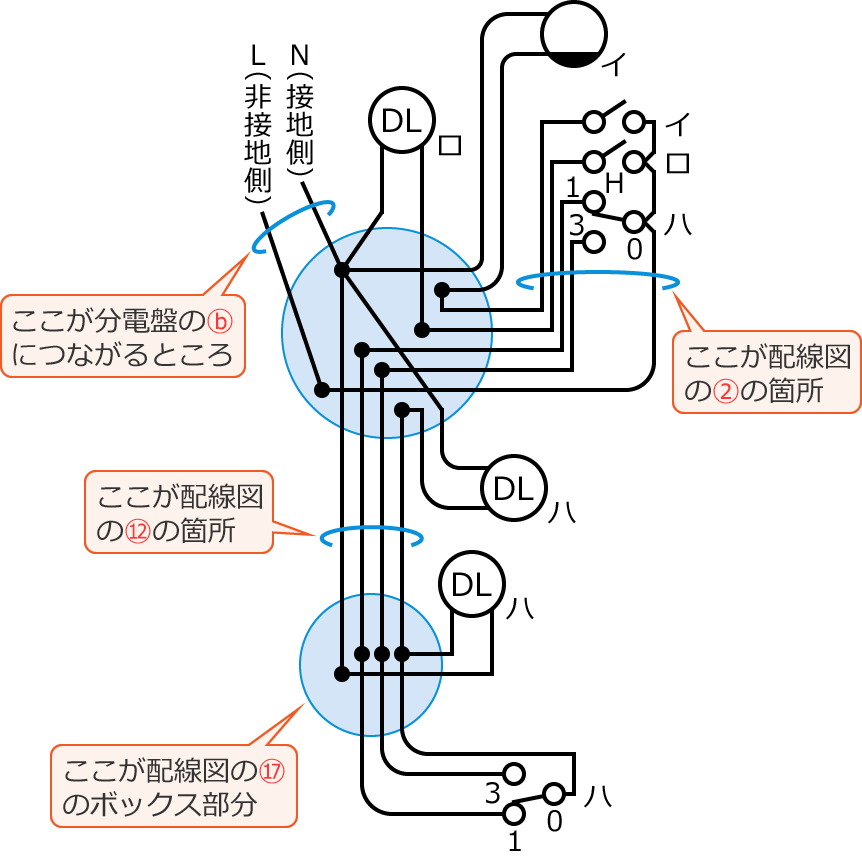 令和8年度第二種電気工事士上期学科試験問32・42・47の配線図の複線図の完成図