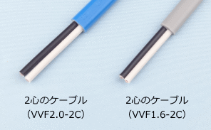 2心ケーブルの絶縁被覆の色（VVF2.0-2C、VVF1.6-2C）