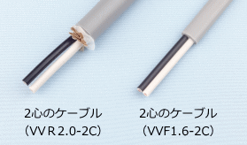 2心ケーブルの絶縁被覆の色（VVR2.0-2C、VVF1.6-2C）