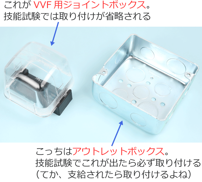 VVF用ジョイントボックスとアウトレットボックス