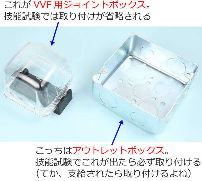 VVF用ジョイントボックスとアウトレットボックス