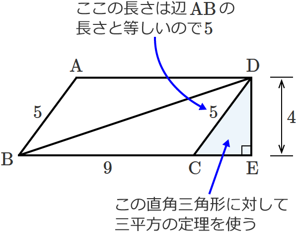 直角三角形CDEに三平方の定理を使う