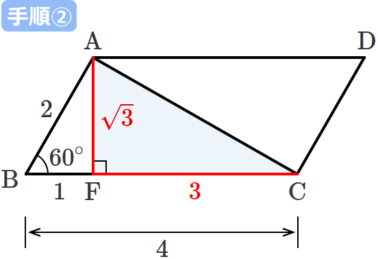 対角線ACの長さの求め方（手順②）