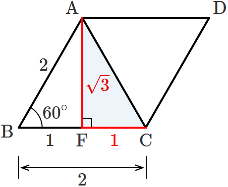 直角三角形ACFの斜辺を除く2辺の長さ