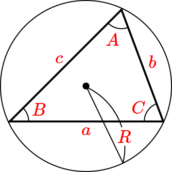 正弦定理の三角形の辺と角度のとり方と外接円の半径