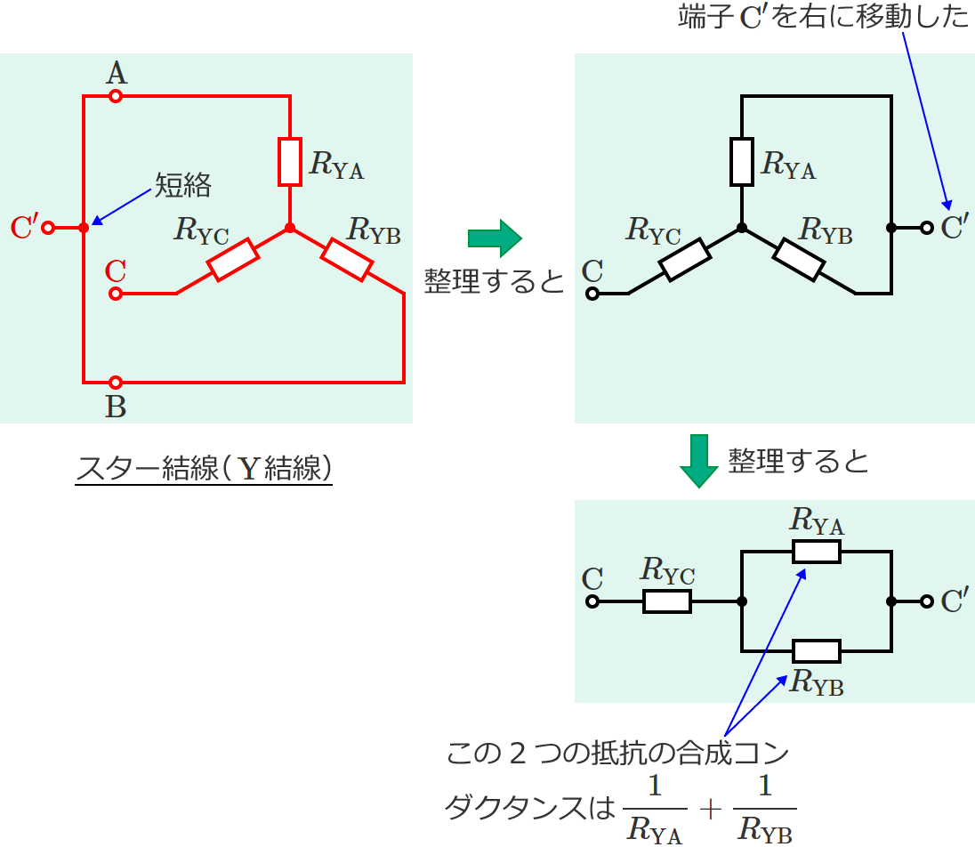 スター結線の端子C-C'間の抵抗の接続