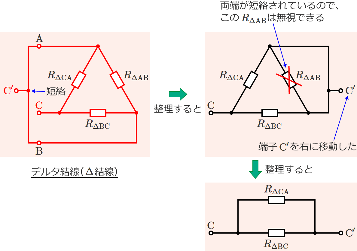 デルタ結線の端子C-C'間の抵抗の接続