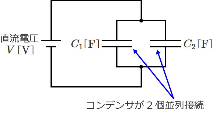 コンデンサが2個並列接続のときの回路図
