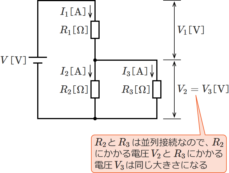 分圧の法則による直流回路の計算（回路図）