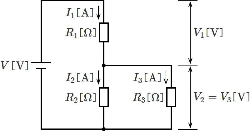 分流の法則による直流回路の計算（回路図）
